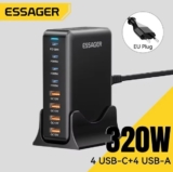 רכז טעינה שולחני GaN 320W מ-Essager עם 4 חיבורי Type C ו-4 חיבורי USB